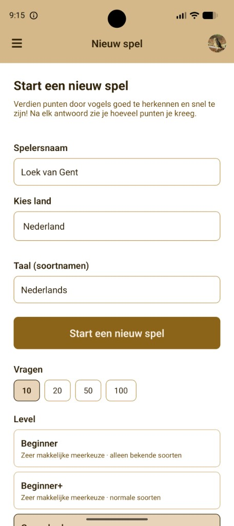 New game: pick a country, a language for species names, and a difficulty