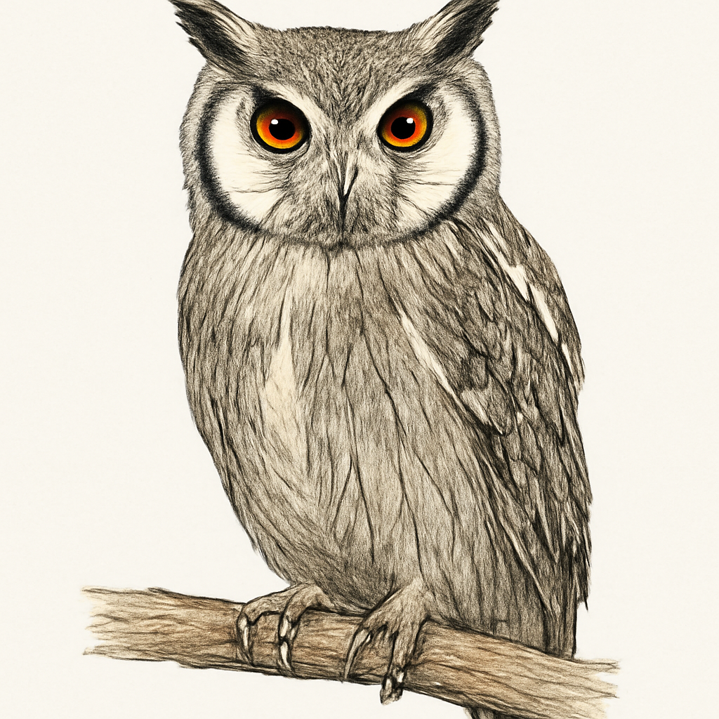 Ilustración de Autillo Cariblanco Sureño