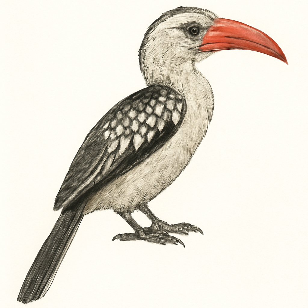 Tanzanian Red-billed Hornbill illustration