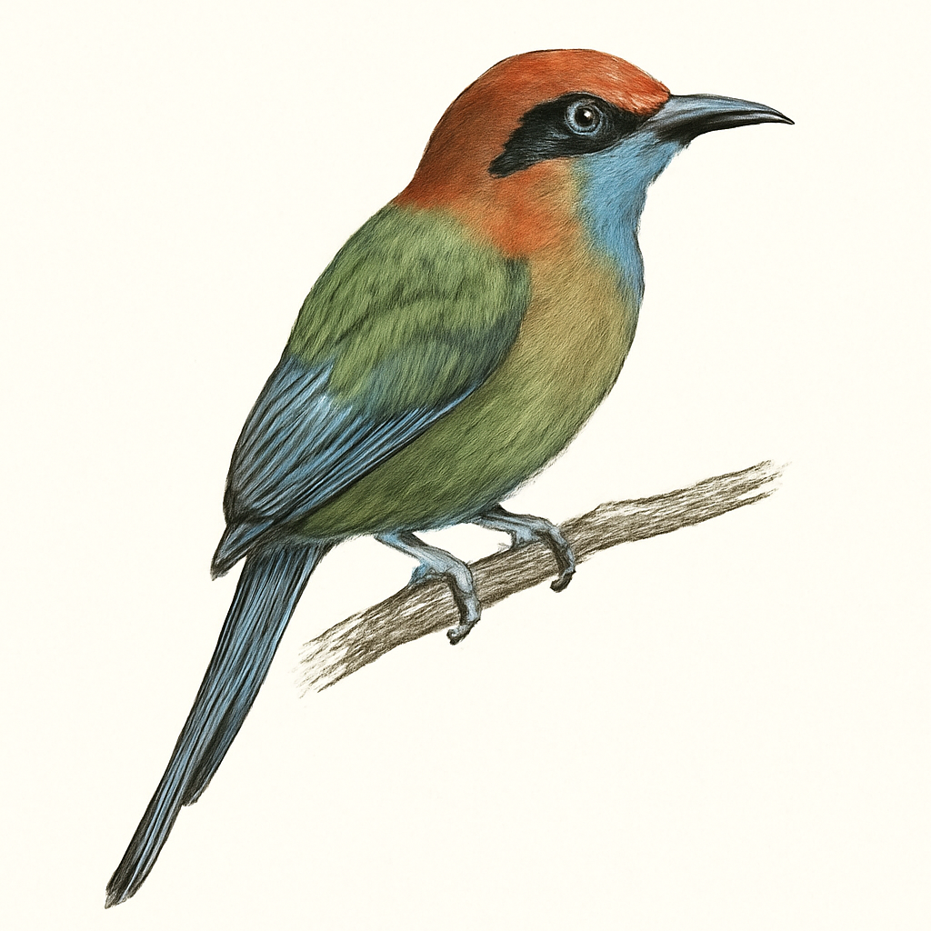 Russet-crowned Motmot illustration