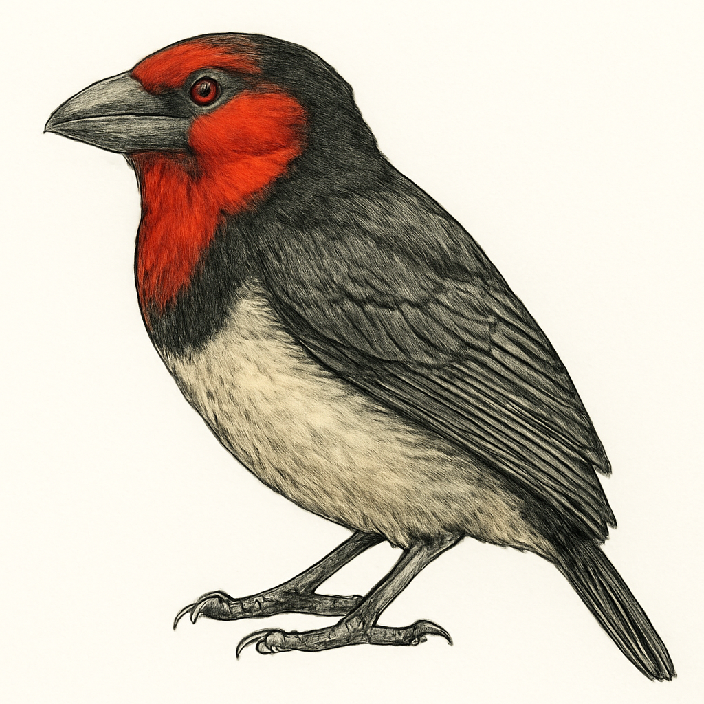 Illustratie van Zwarthalsbaardvogel