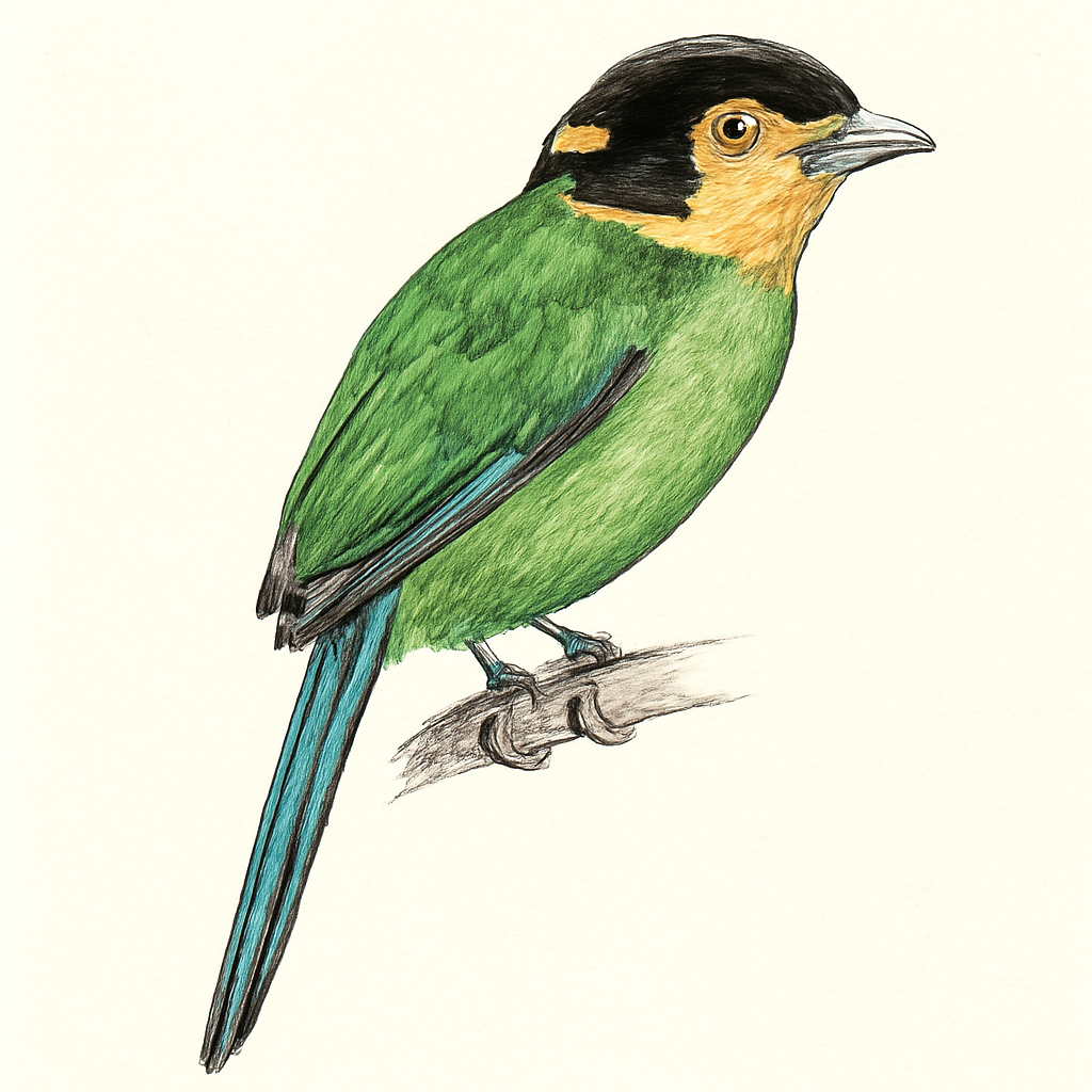 Long-tailed Broadbill illustration