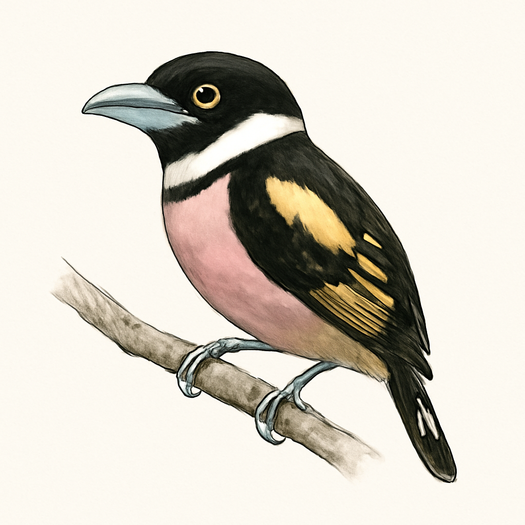Black-and-yellow Broadbill illustration