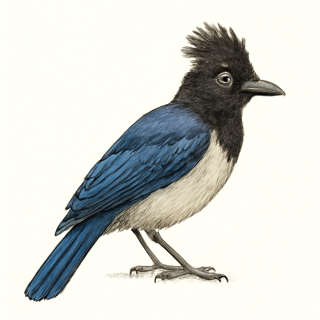 Bushy-crested Jay illustration