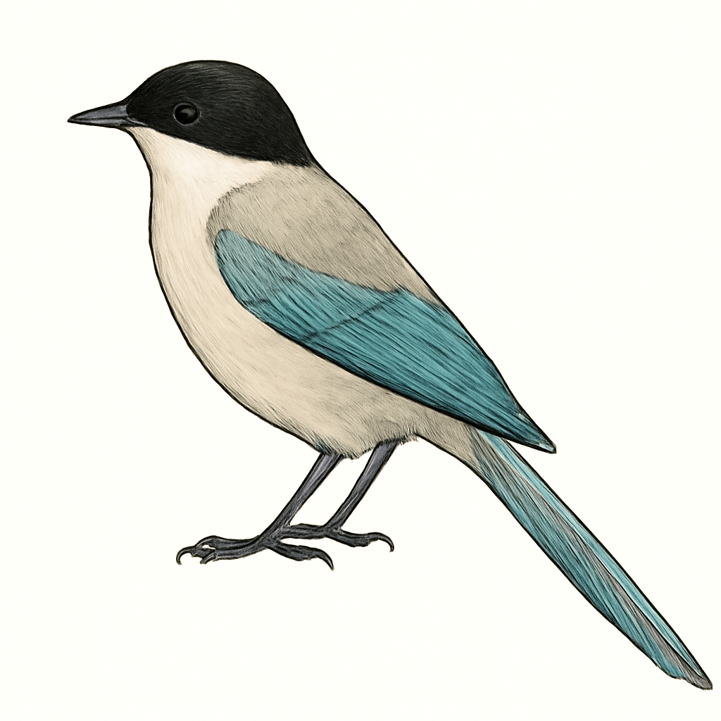 Azure-winged Magpie illustration