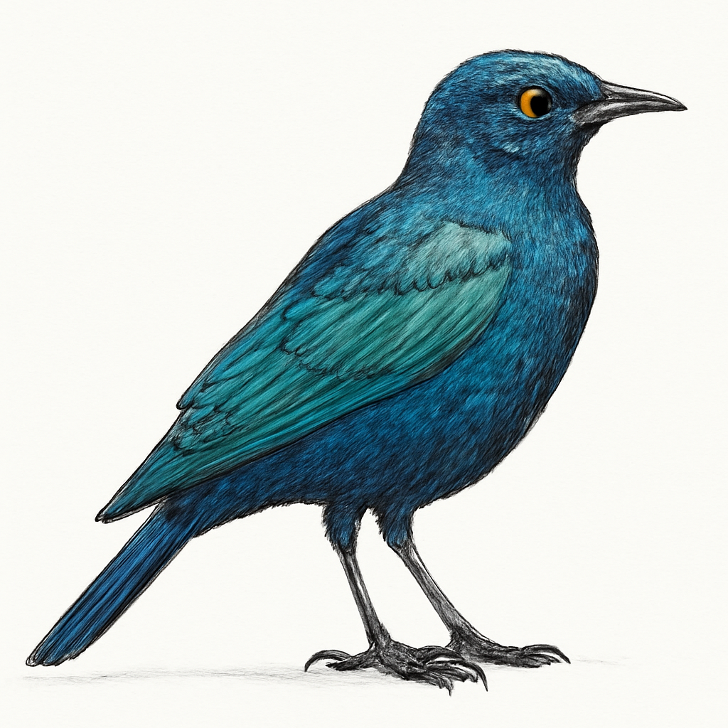 Ilustración de Estornino Orejiazul
