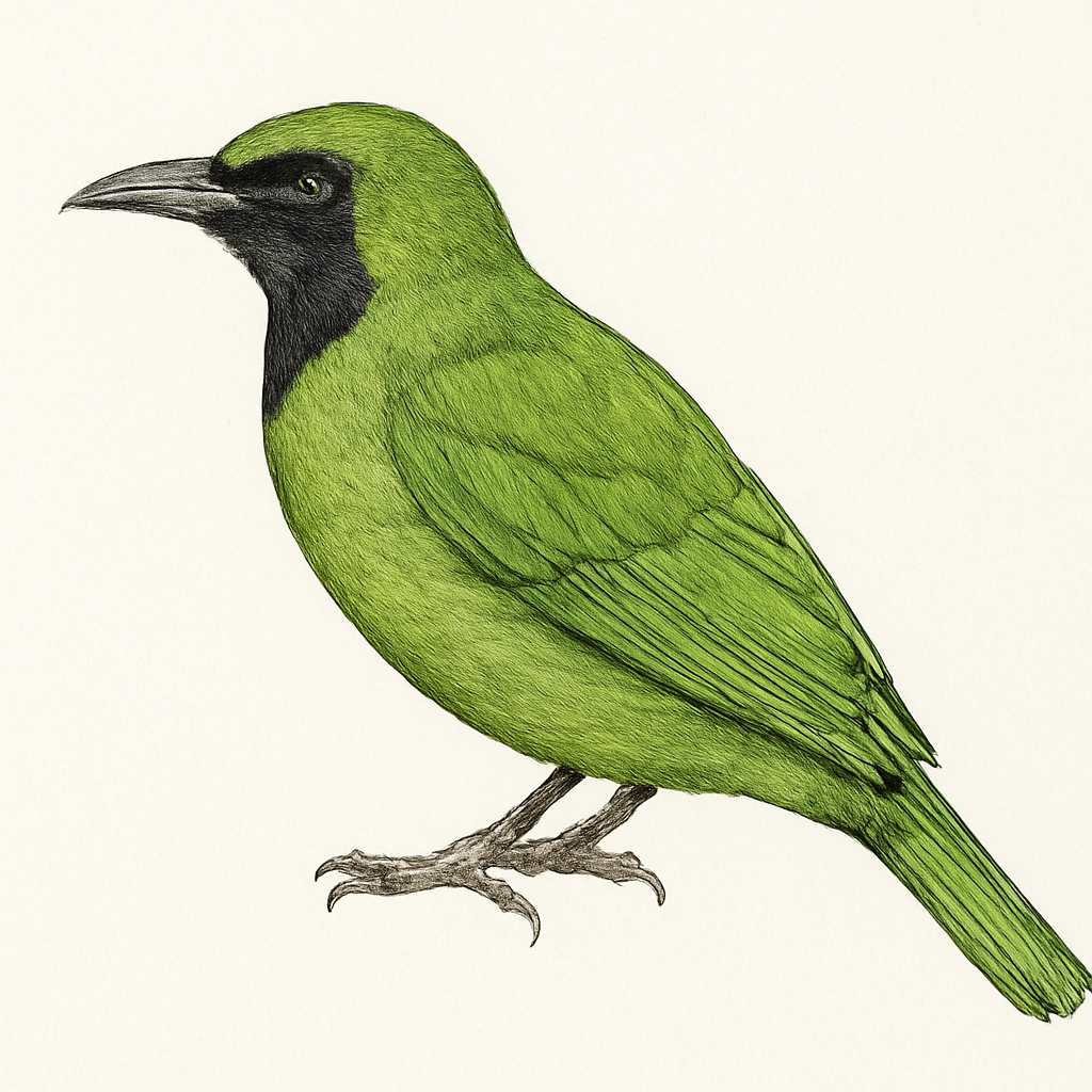 Illustratie van Diksnavelbladvogel